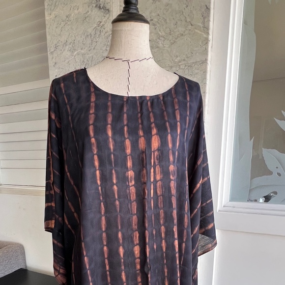 0106/ Black Brown Poncho, Swim Cover up,  Loose Tunic - Picture 7 of 9